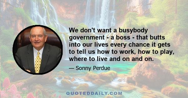 We don't want a busybody government - a boss - that butts into our lives every chance it gets to tell us how to work, how to play, where to live and on and on.