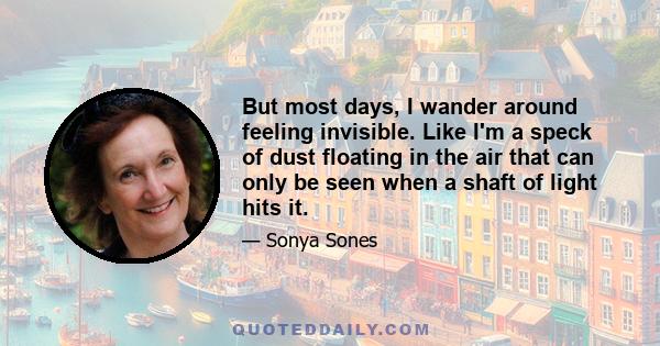 But most days, I wander around feeling invisible. Like I'm a speck of dust floating in the air that can only be seen when a shaft of light hits it.