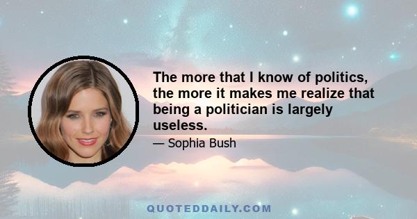 The more that I know of politics, the more it makes me realize that being a politician is largely useless.