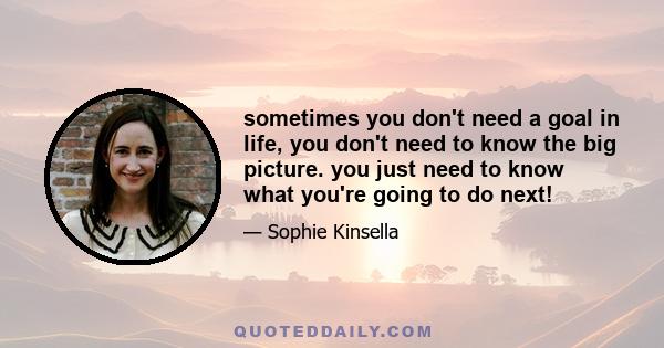 sometimes you don't need a goal in life, you don't need to know the big picture. you just need to know what you're going to do next!