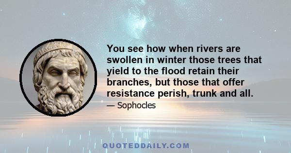 You see how when rivers are swollen in winter those trees that yield to the flood retain their branches, but those that offer resistance perish, trunk and all.