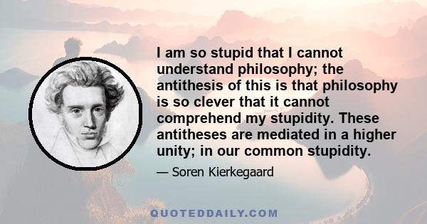 I am so stupid that I cannot understand philosophy; the antithesis of this is that philosophy is so clever that it cannot comprehend my stupidity. These antitheses are mediated in a higher unity; in our common stupidity.