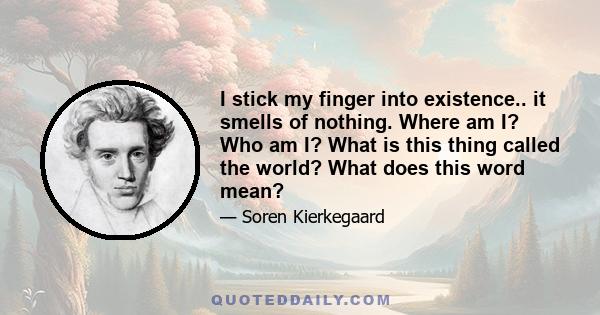 I stick my finger into existence.. it smells of nothing. Where am I? Who am I? What is this thing called the world? What does this word mean?