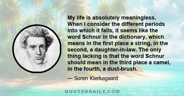 My life is absolutely meaningless. When I consider the different periods into which it falls, it seems like the word Schnur in the dictionary, which means in the first place a string, in the second, a daughter-in-law.