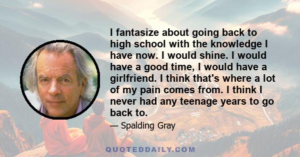 I fantasize about going back to high school with the knowledge I have now. I would shine. I would have a good time, I would have a girlfriend. I think that's where a lot of my pain comes from. I think I never had any