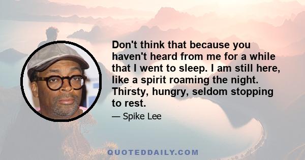 Don't think that because you haven't heard from me for a while that I went to sleep. I am still here, like a spirit roaming the night. Thirsty, hungry, seldom stopping to rest.