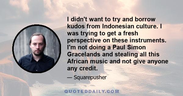 I didn't want to try and borrow kudos from Indonesian culture. I was trying to get a fresh perspective on these instruments. I'm not doing a Paul Simon Gracelands and stealing all this African music and not give anyone