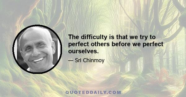 The difficulty is that we try to perfect others before we perfect ourselves.