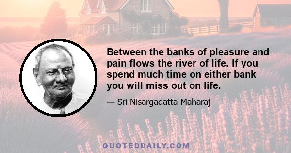 Between the banks of pleasure and pain flows the river of life. If you spend much time on either bank you will miss out on life.