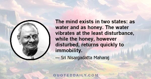 The mind exists in two states: as water and as honey. The water vibrates at the least disturbance, while the honey, however disturbed, returns quickly to immobility.