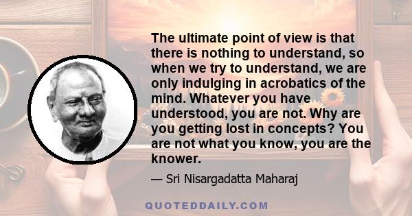 The ultimate point of view is that there is nothing to understand, so when we try to understand, we are only indulging in acrobatics of the mind. Whatever you have understood, you are not. Why are you getting lost in