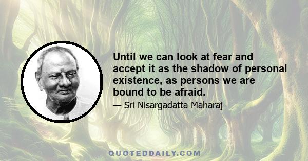 Until we can look at fear and accept it as the shadow of personal existence, as persons we are bound to be afraid.