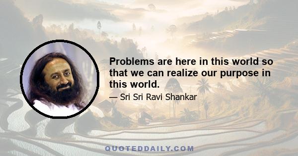 Problems are here in this world so that we can realize our purpose in this world.