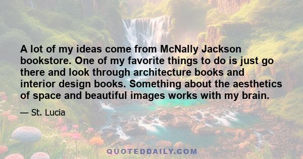 A lot of my ideas come from McNally Jackson bookstore. One of my favorite things to do is just go there and look through architecture books and interior design books. Something about the aesthetics of space and