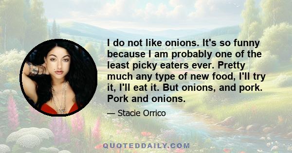 I do not like onions. It's so funny because I am probably one of the least picky eaters ever. Pretty much any type of new food, I'll try it, I'll eat it. But onions, and pork. Pork and onions.