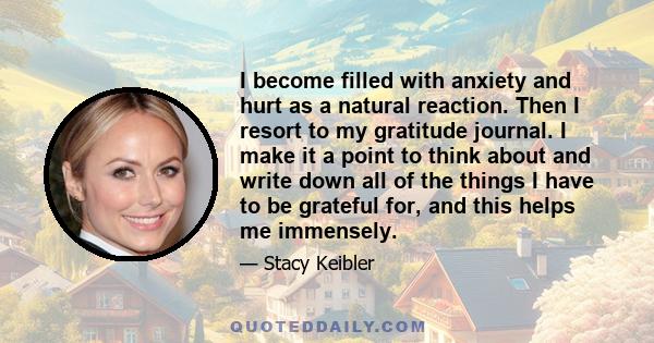 I become filled with anxiety and hurt as a natural reaction. Then I resort to my gratitude journal. I make it a point to think about and write down all of the things I have to be grateful for, and this helps me