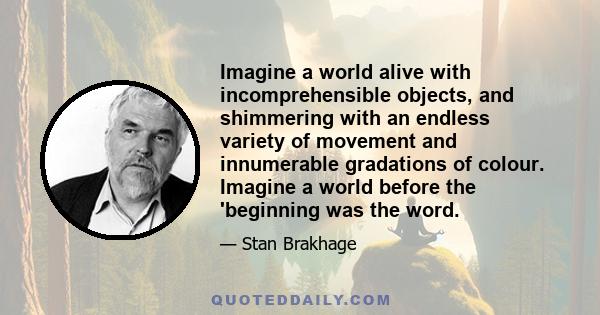 Imagine a world alive with incomprehensible objects, and shimmering with an endless variety of movement and innumerable gradations of colour. Imagine a world before the 'beginning was the word.