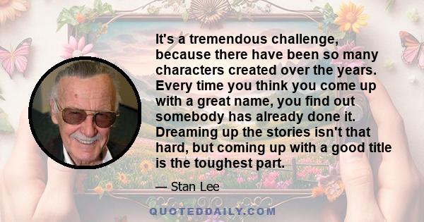 It's a tremendous challenge, because there have been so many characters created over the years. Every time you think you come up with a great name, you find out somebody has already done it. Dreaming up the stories