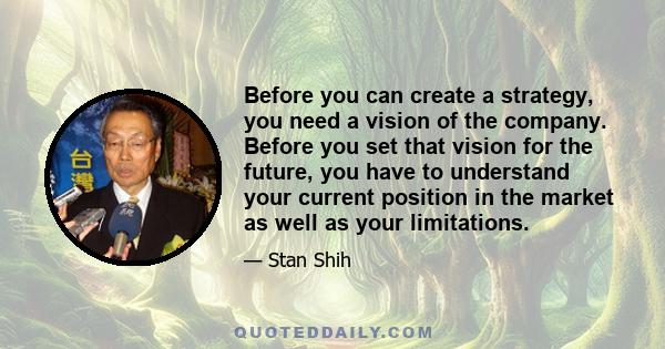 Before you can create a strategy, you need a vision of the company. Before you set that vision for the future, you have to understand your current position in the market as well as your limitations.