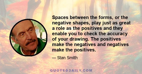 Spaces between the forms, or the negative shapes, play just as great a role as the positives and they enable you to check the accuracy of your drawing. The positives make the negatives and negatives make the positives.