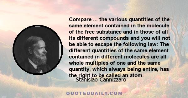 Compare ... the various quantities of the same element contained in the molecule of the free substance and in those of all its different compounds and you will not be able to escape the following law: The different