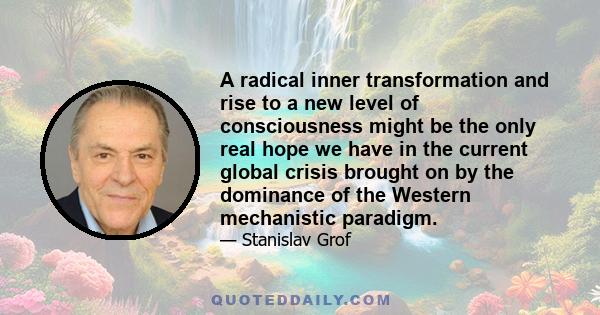 A radical inner transformation and rise to a new level of consciousness might be the only real hope we have in the current global crisis brought on by the dominance of the Western mechanistic paradigm.