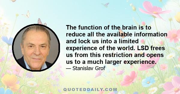 The function of the brain is to reduce all the available information and lock us into a limited experience of the world. LSD frees us from this restriction and opens us to a much larger experience.