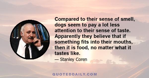 Compared to their sense of smell, dogs seem to pay a lot less attention to their sense of taste. Apparently they believe that if something fits into their mouths, then it is food, no matter what it tastes like.