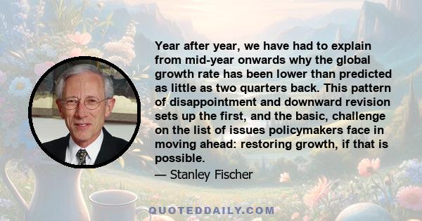 Year after year, we have had to explain from mid-year onwards why the global growth rate has been lower than predicted as little as two quarters back. This pattern of disappointment and downward revision sets up the