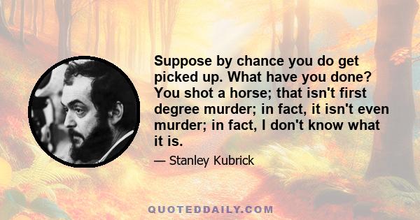 Suppose by chance you do get picked up. What have you done? You shot a horse; that isn't first degree murder; in fact, it isn't even murder; in fact, I don't know what it is.