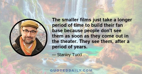 The smaller films just take a longer period of time to build their fan base because people don't see them as soon as they come out in the theater. They see them, after a period of years.