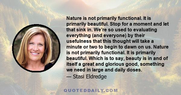 Nature is not primarily functional. It is primarily beautiful. Stop for a moment and let that sink in. We’re so used to evaluating everything (and everyone) by their usefulness that this thought will take a minute or