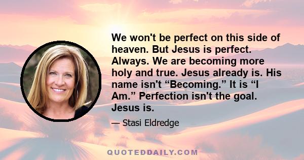 We won't be perfect on this side of heaven. But Jesus is perfect. Always. We are becoming more holy and true. Jesus already is. His name isn't “Becoming.” It is “I Am.” Perfection isn't the goal. Jesus is.