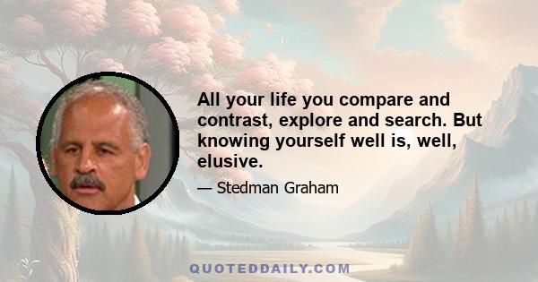 All your life you compare and contrast, explore and search. But knowing yourself well is, well, elusive.