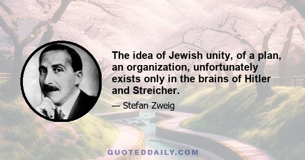 The idea of Jewish unity, of a plan, an organization, unfortunately exists only in the brains of Hitler and Streicher.