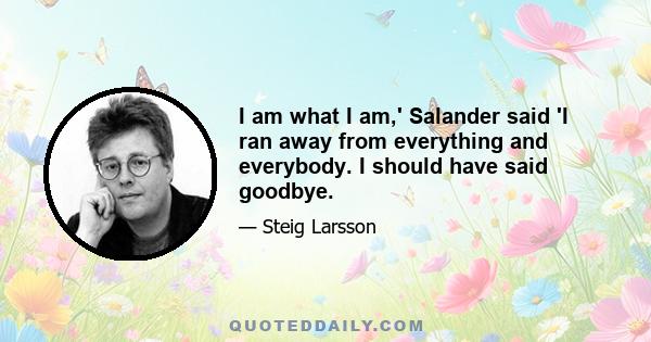 I am what I am,' Salander said 'I ran away from everything and everybody. I should have said goodbye.