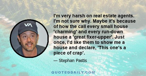 I'm very harsh on real estate agents. I'm not sure why. Maybe it's because of how the call every small house 'charming' and every run-down house a 'great fixer-upper'. Just once, I'd like them to show me a house and