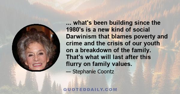 ... what's been building since the 1980's is a new kind of social Darwinism that blames poverty and crime and the crisis of our youth on a breakdown of the family. That's what will last after this flurry on family