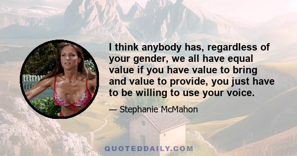 I think anybody has, regardless of your gender, we all have equal value if you have value to bring and value to provide, you just have to be willing to use your voice.