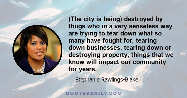 (The city is being) destroyed by thugs who in a very senseless way are trying to tear down what so many have fought for, tearing down businesses, tearing down or destroying property, things that we know will impact our