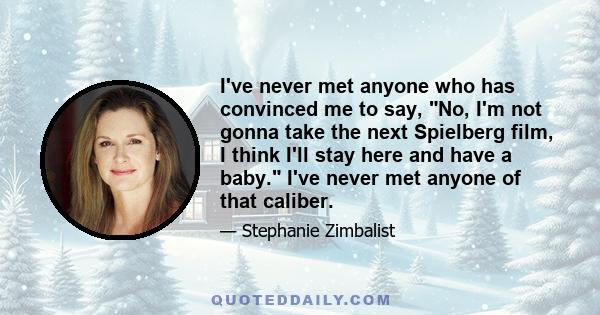 I've never met anyone who has convinced me to say, No, I'm not gonna take the next Spielberg film, I think I'll stay here and have a baby. I've never met anyone of that caliber.