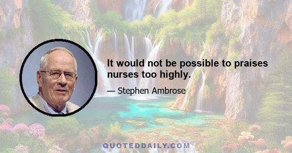 It would not be possible to praises nurses too highly.