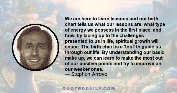 We are here to learn lessons and our birth chart tells us what our lessons are, what type of energy we possess in the first place, and how, by facing up to the challenges presented to us in life, spiritual growth will