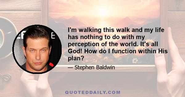 I'm walking this walk and my life has nothing to do with my perception of the world. It's all God! How do I function within His plan?