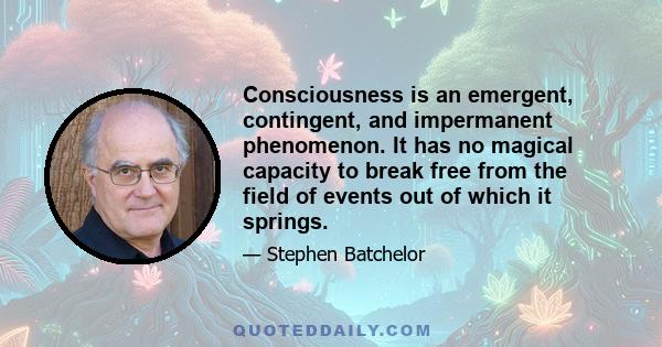 Consciousness is an emergent, contingent, and impermanent phenomenon. It has no magical capacity to break free from the field of events out of which it springs.