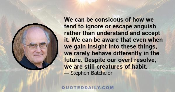 We can be consicous of how we tend to ignore or escape anguish rather than understand and accept it. We can be aware that even when we gain insight into these things, we rarely behave differently in the future. Despite