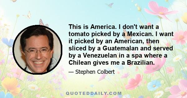 This is America. I don't want a tomato picked by a Mexican. I want it picked by an American, then sliced by a Guatemalan and served by a Venezuelan in a spa where a Chilean gives me a Brazilian.