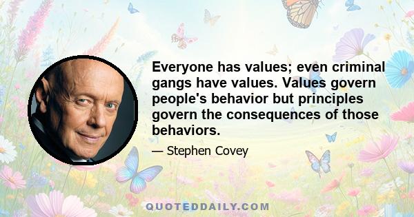 Everyone has values; even criminal gangs have values. Values govern people's behavior but principles govern the consequences of those behaviors.