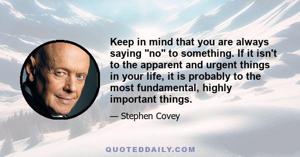 Keep in mind that you are always saying no to something. If it isn't to the apparent and urgent things in your life, it is probably to the most fundamental, highly important things.