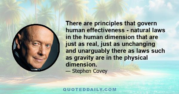 There are principles that govern human effectiveness - natural laws in the human dimension that are just as real, just as unchanging and unarguably there as laws such as gravity are in the physical dimension.